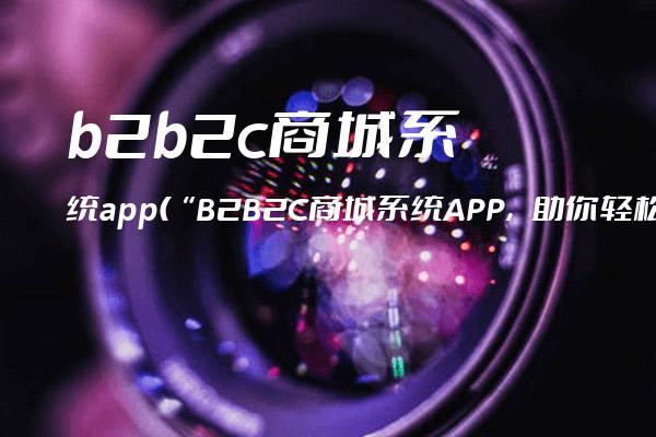 b2b2c商城系统app(“B2B2C商城系统APP，助你轻松开启电商新时代“)